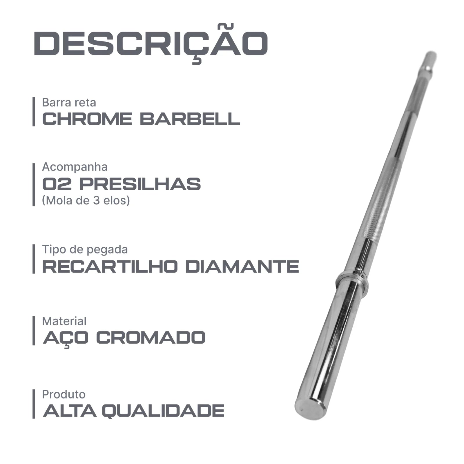 Barra de Musculação Reta 1,20m Maciça 28mm e Presilhas Envolst
