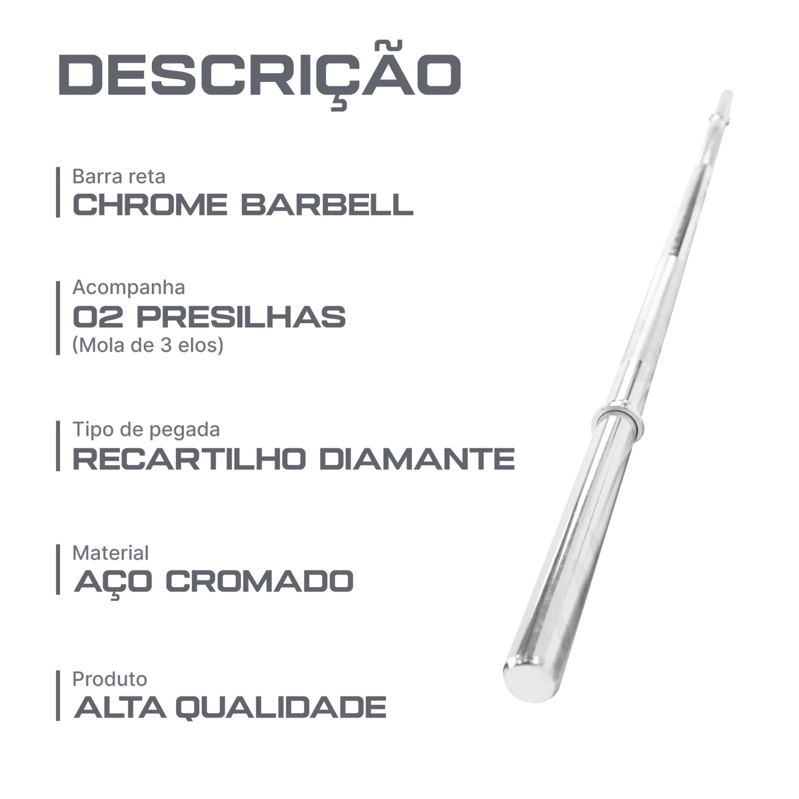 Barra de Musculação Reta 1,50m Maciça 28mm e Presilhas Envolst