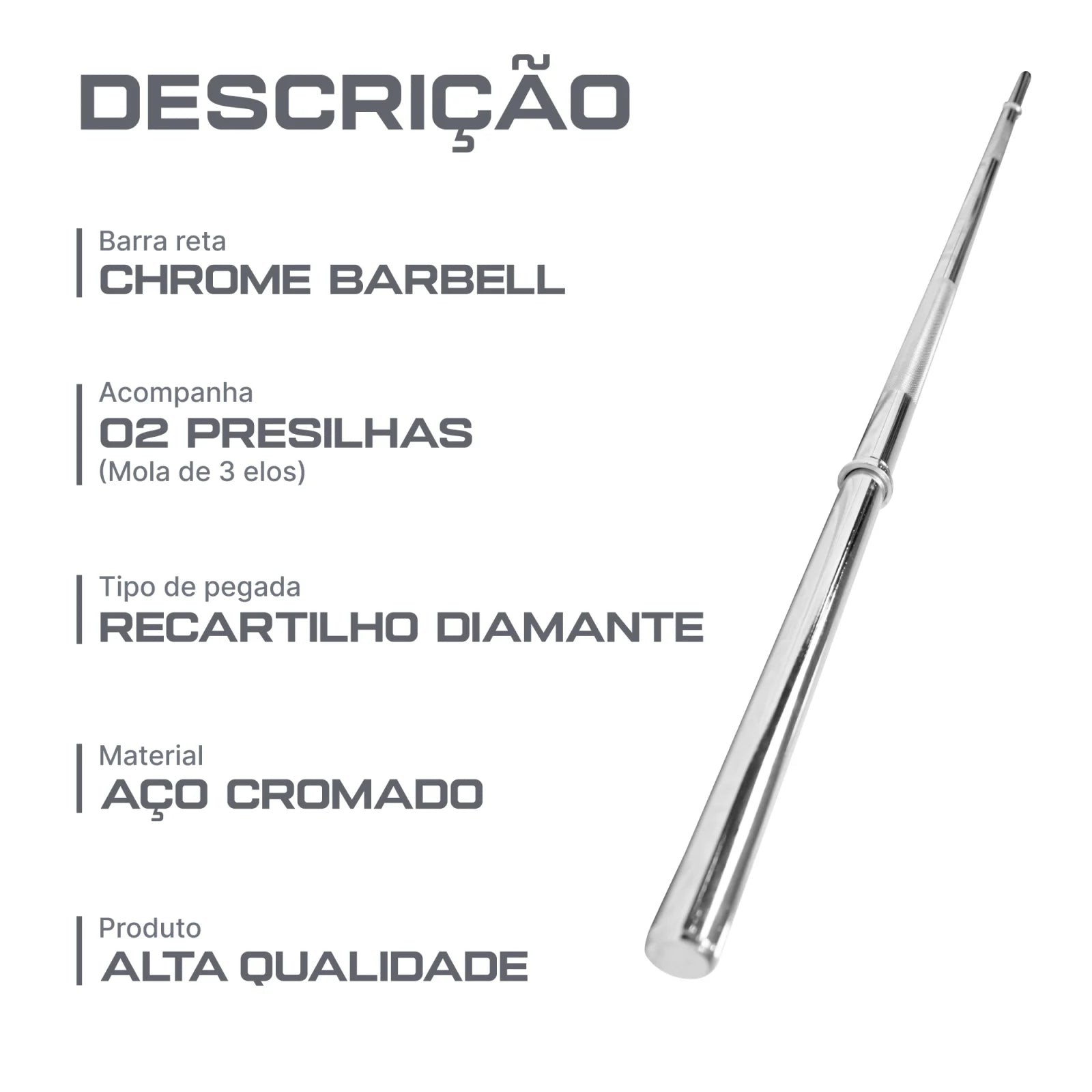 Barra de Musculação Reta 1,80m Maciça 28mm e Presilhas Envolst