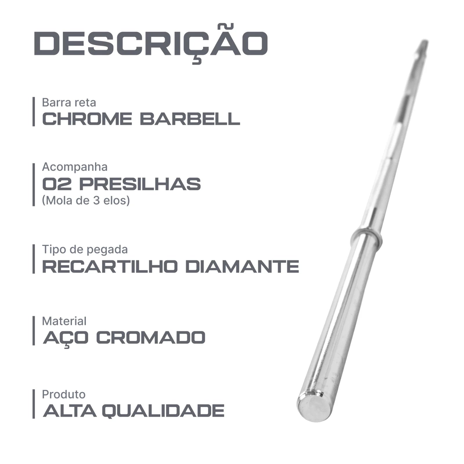 Barra de Musculação Reta 2,20m Maciça 28mm e Presilhas Envolst