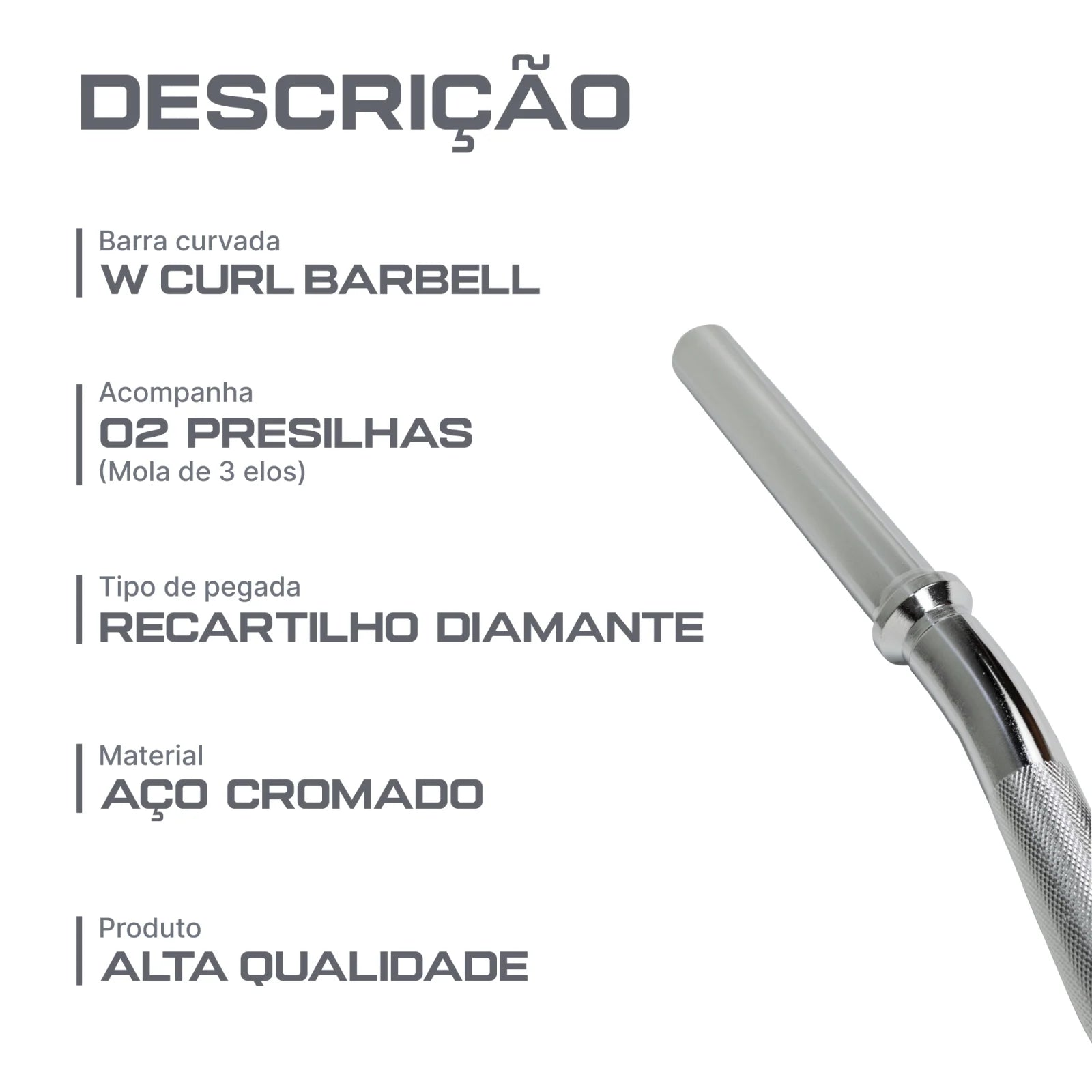 Barra de Musculação W 1,20m Maciça 28mm e Presilhas Envolst