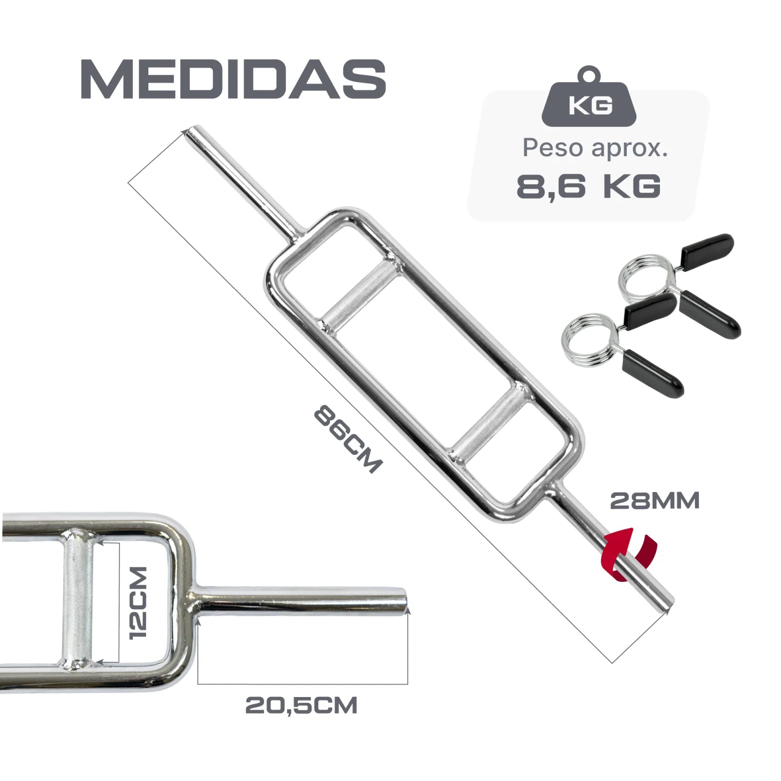 Barra de Musculação H Romana Maciça 28mm e Presilhas Envolst