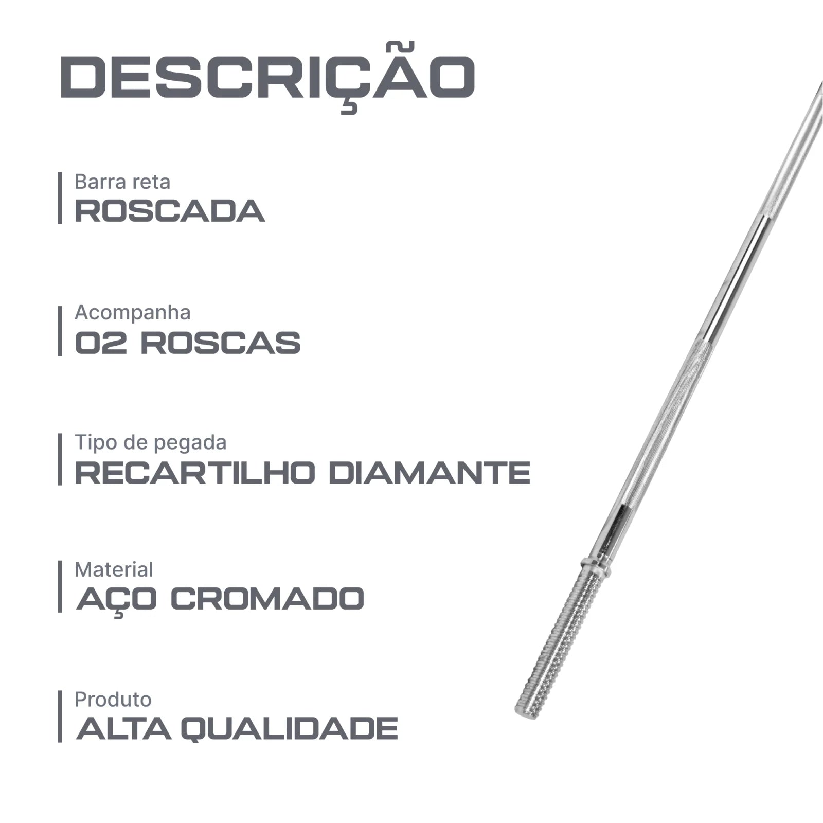 Barra de Musculação Reta 1,20m Maciça 28mm com Rosca Envolst
