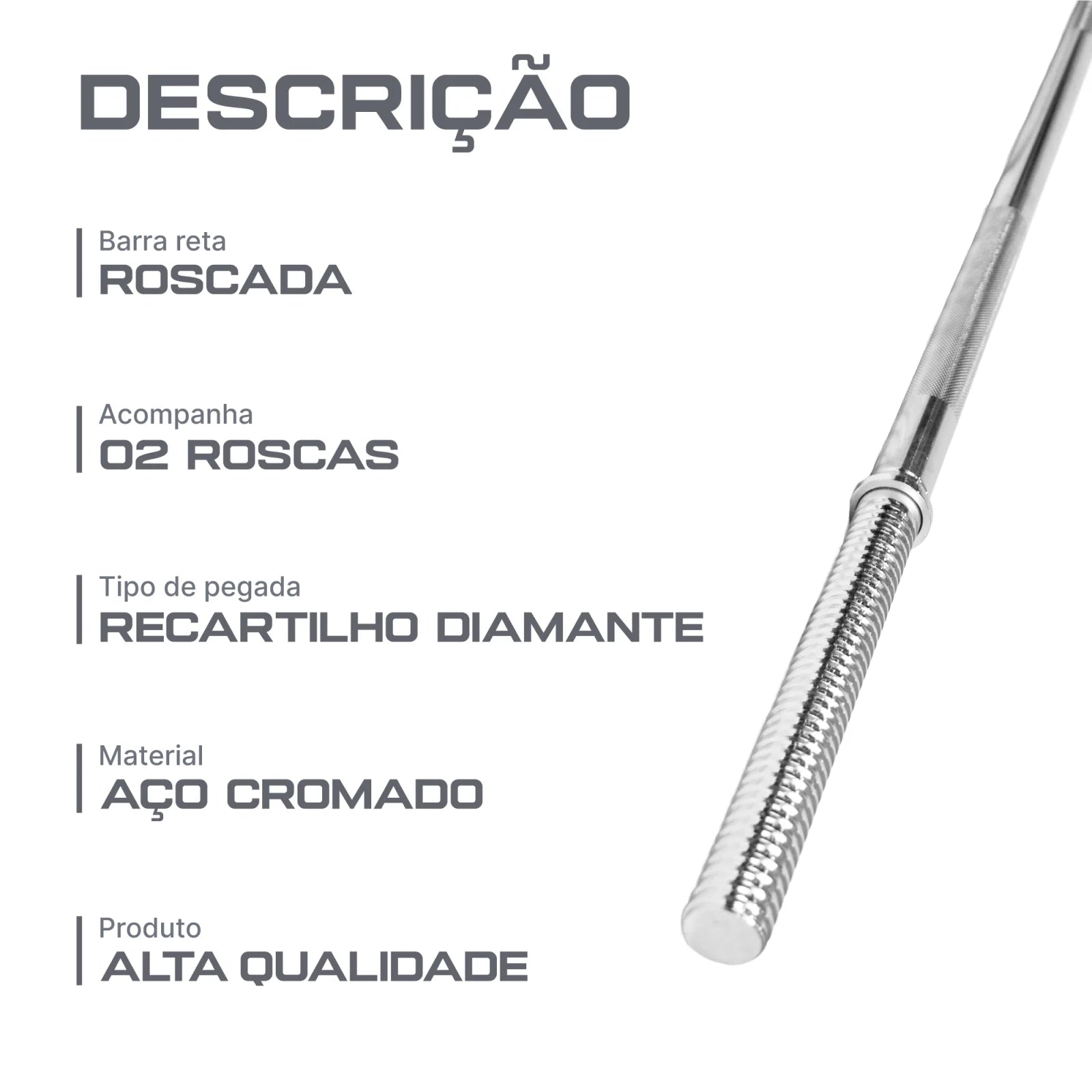 Barra de Musculação Reta 1,50m Maciça 28mm com Rosca Envolst