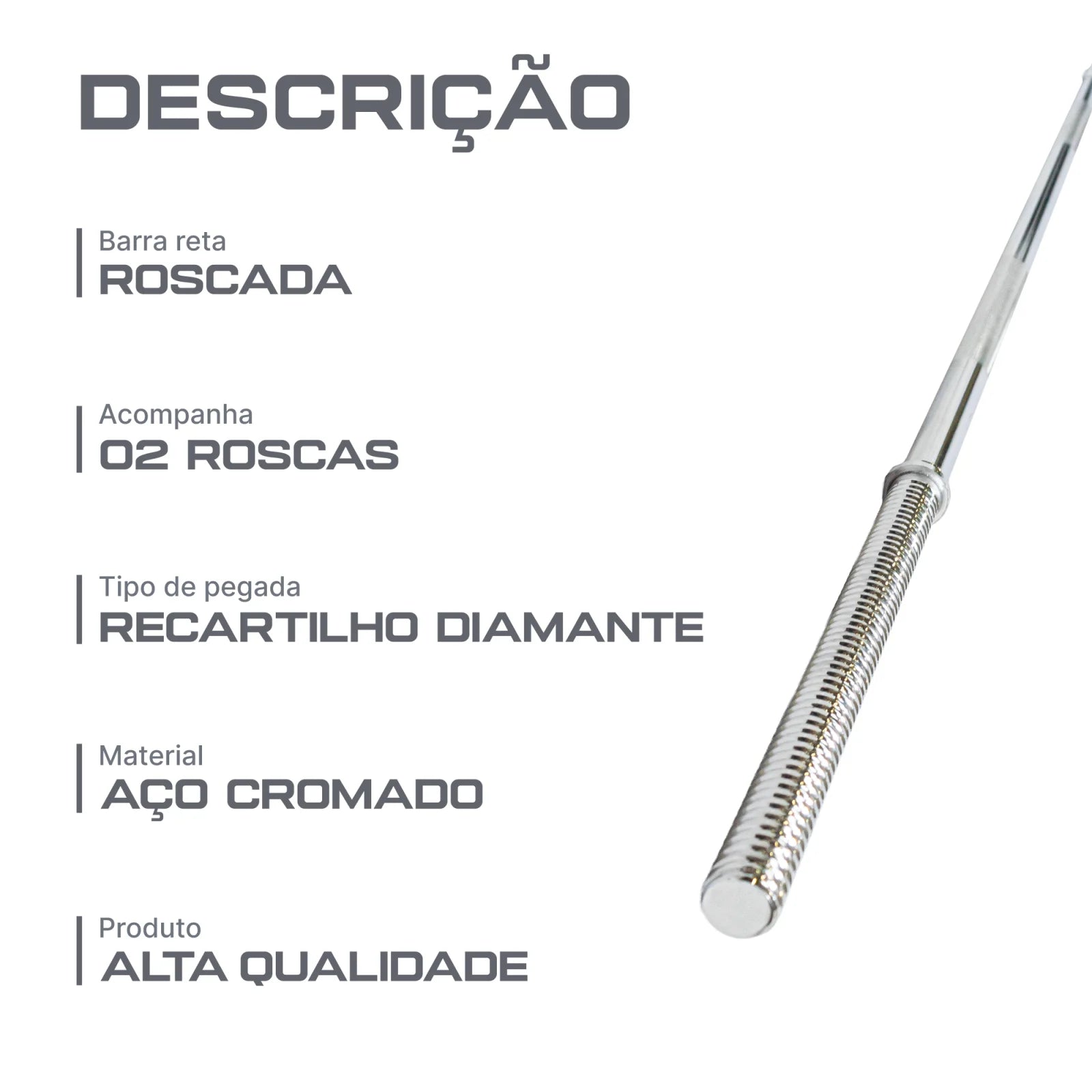 Barra de Musculação Reta 2,00m Maciça 28mm com Rosca Envolst