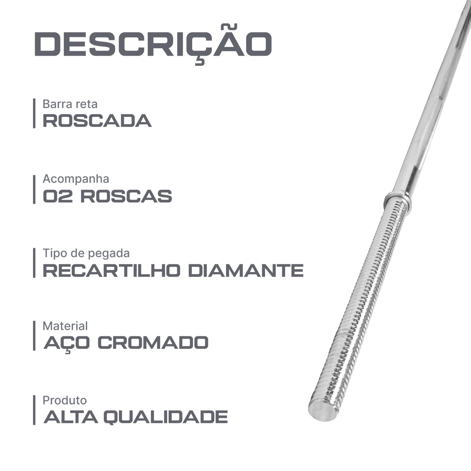Barra de Musculação Reta 2,20m Maciça 28mm com Rosca Envolst