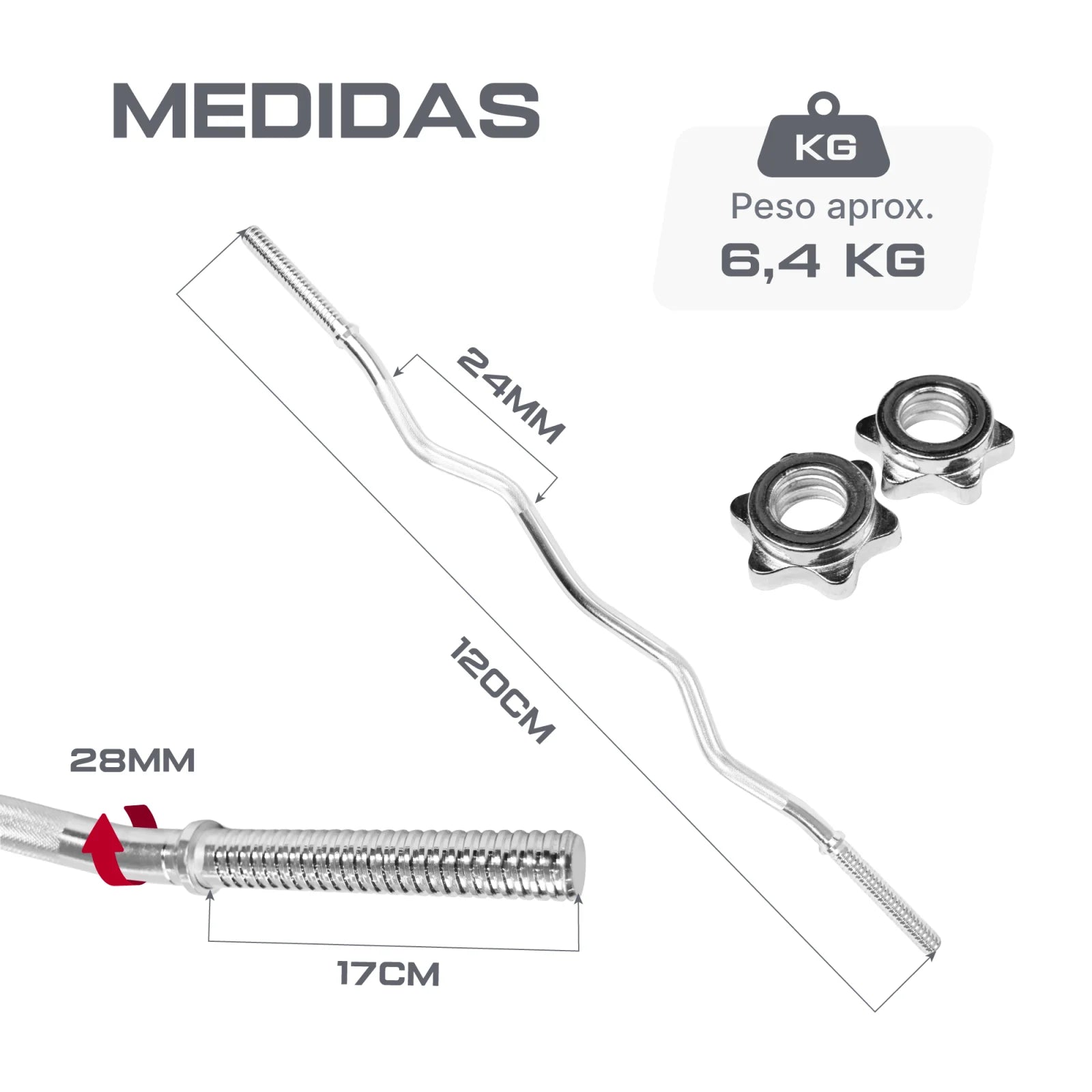 Barra de Musculação W 1,20m Maciça 28mm com Rosca Envolst