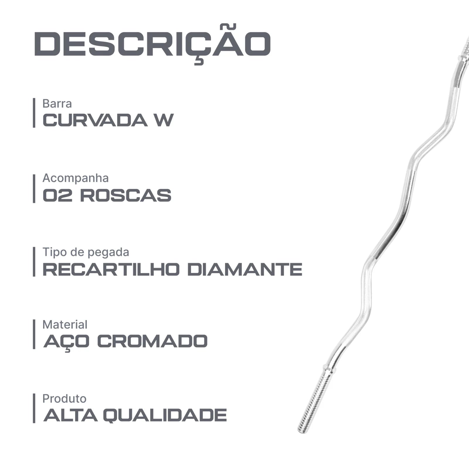 Barra de Musculação W 1,20m Maciça 28mm com Rosca Envolst