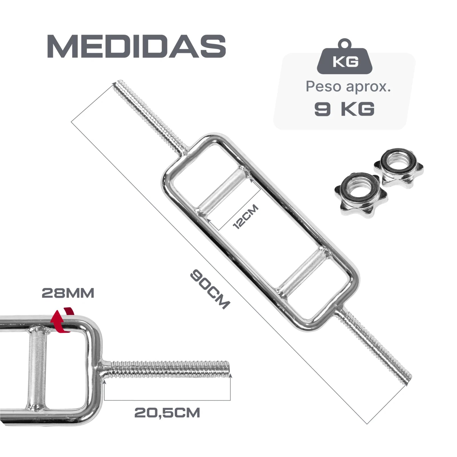 Barra de Musculação H Romana Maciça 28mm com Rosca Envolst