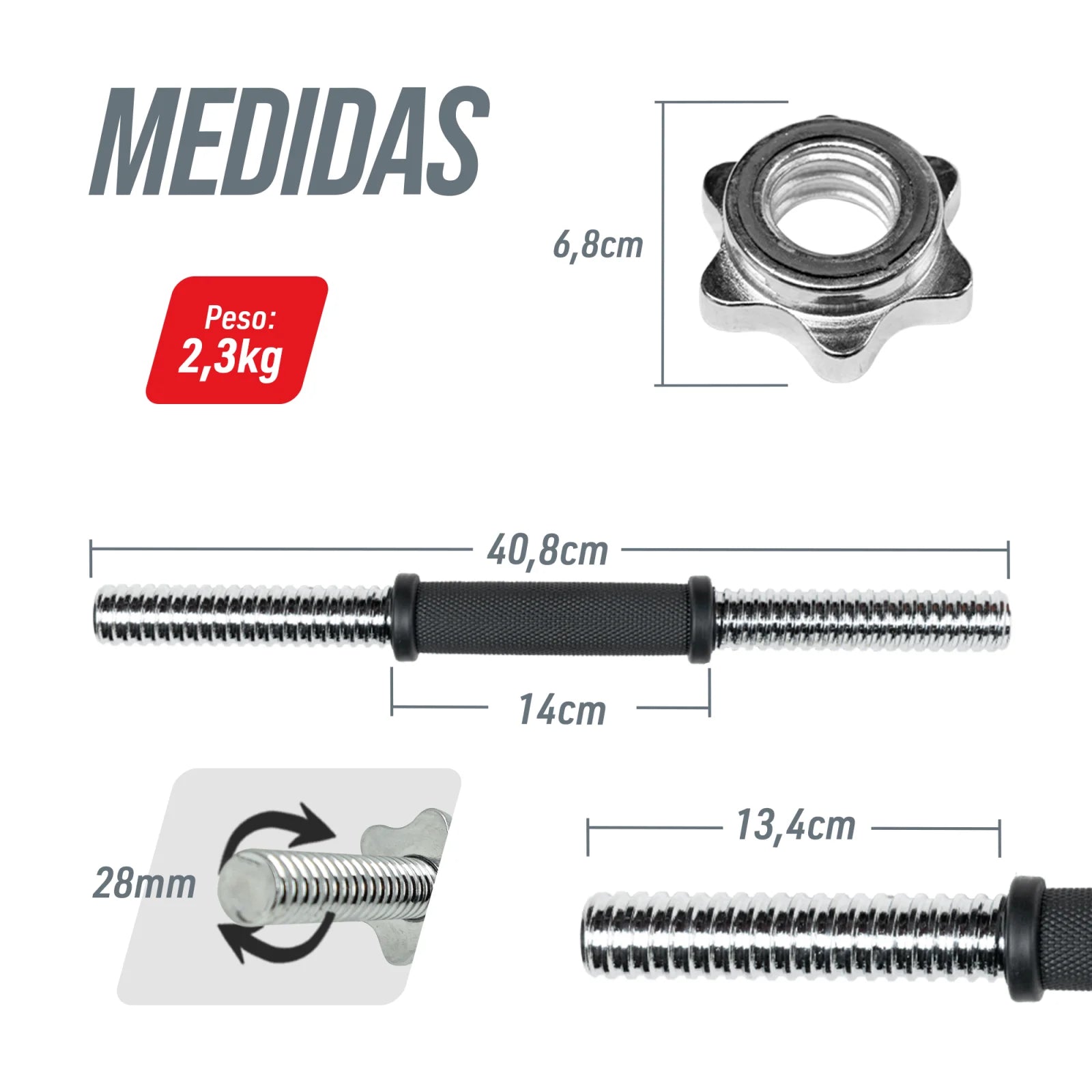 Barra de Musculação Halter 40cm Maciça e Emborrachada Envolst
