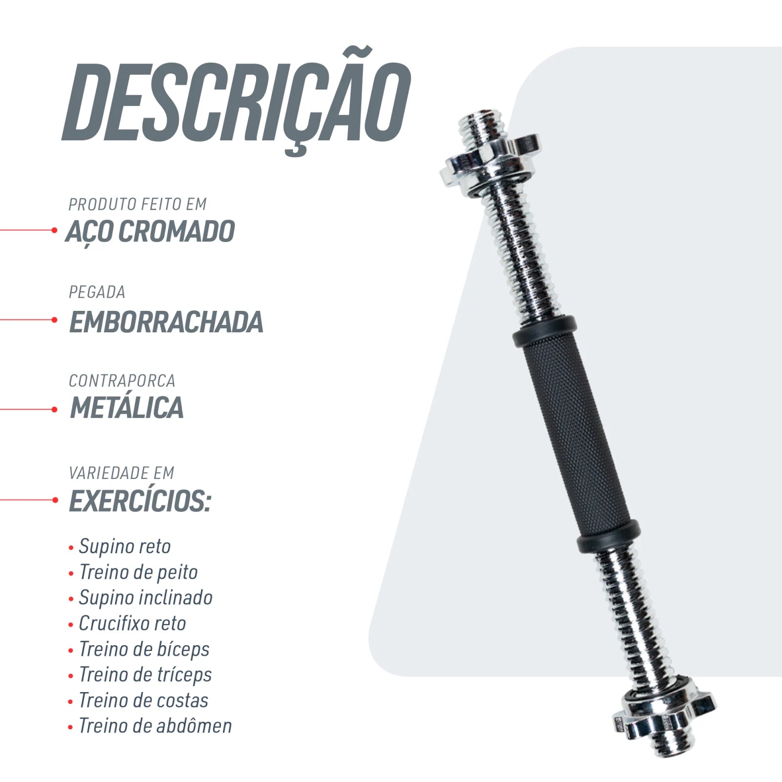 Barra de Musculação Halter 40cm Maciça e Emborrachada Envolst
