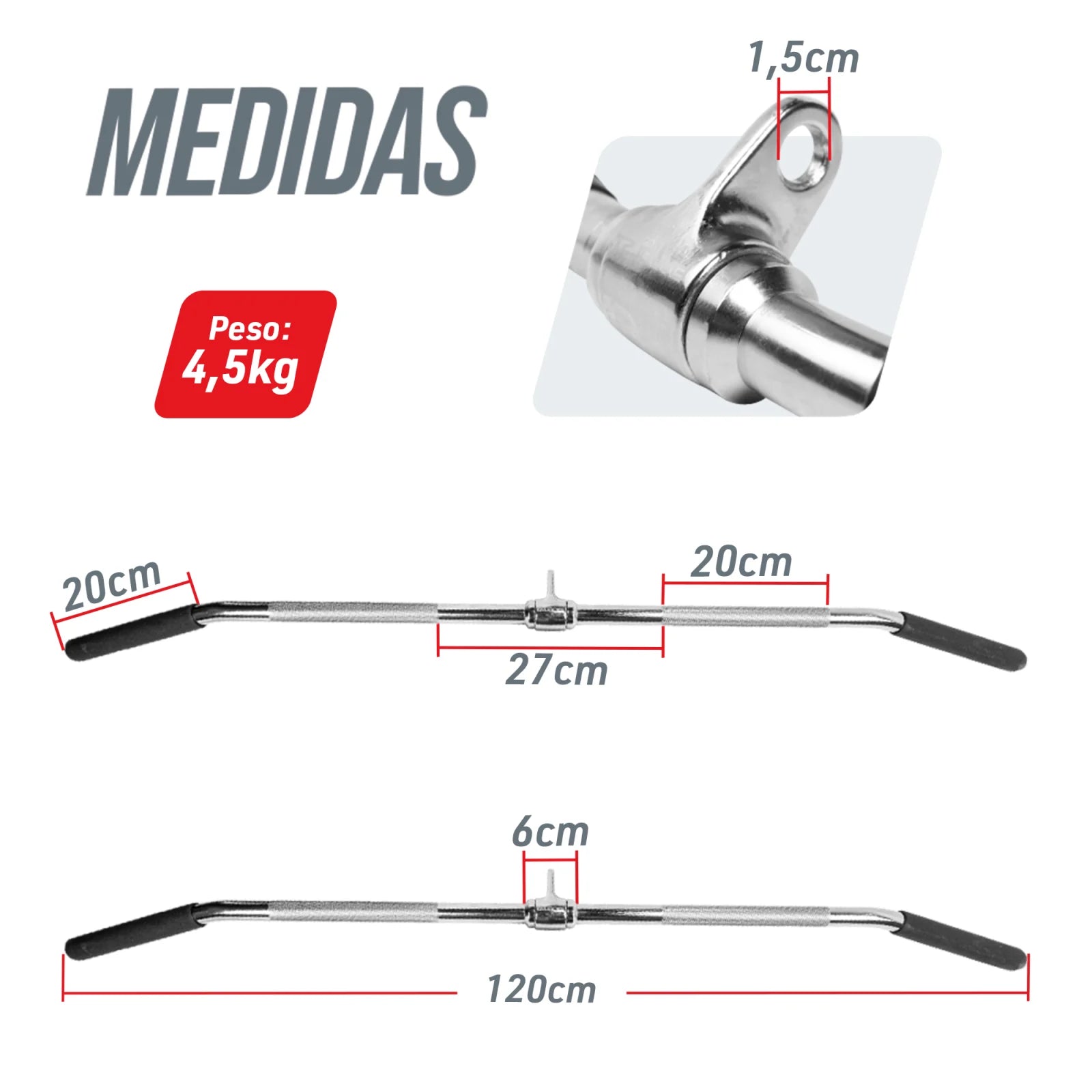 Puxador Pulley Costas 1,20m Cromado Maciço com Giro Envolst
