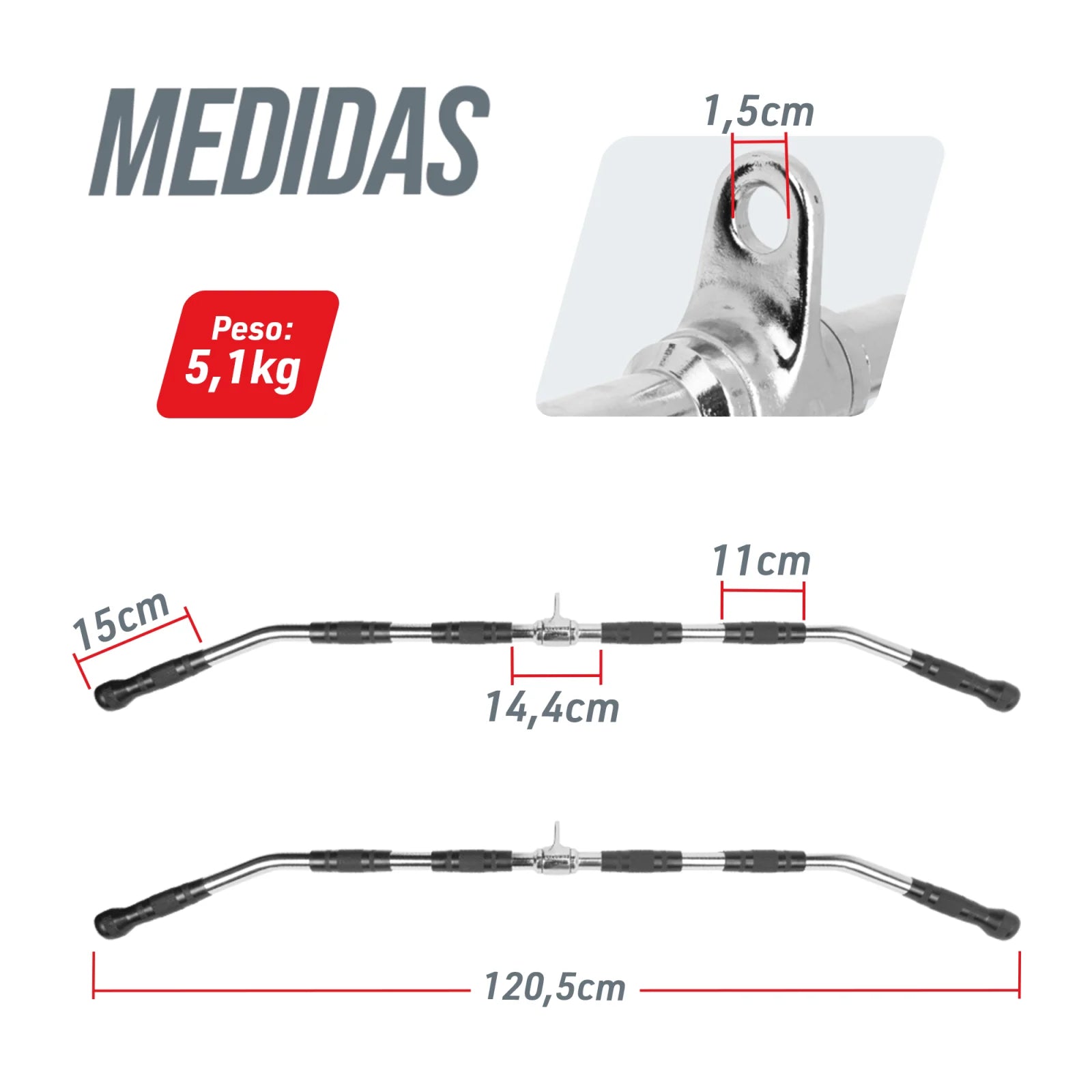 Puxador Pulley Costas 1,20m Maciço com Pegadas e Giro Envolst