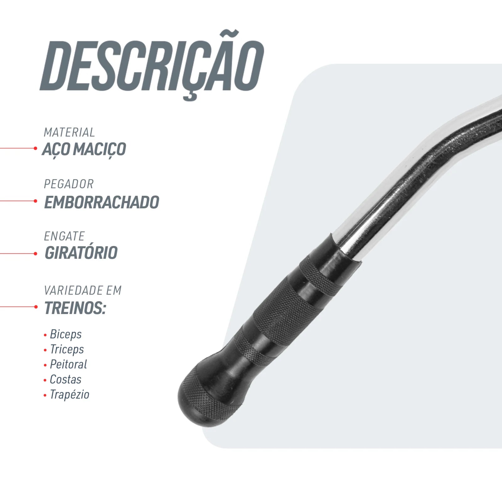Puxador Pulley Costas 1,20m Maciço com Pegadas e Giro Envolst