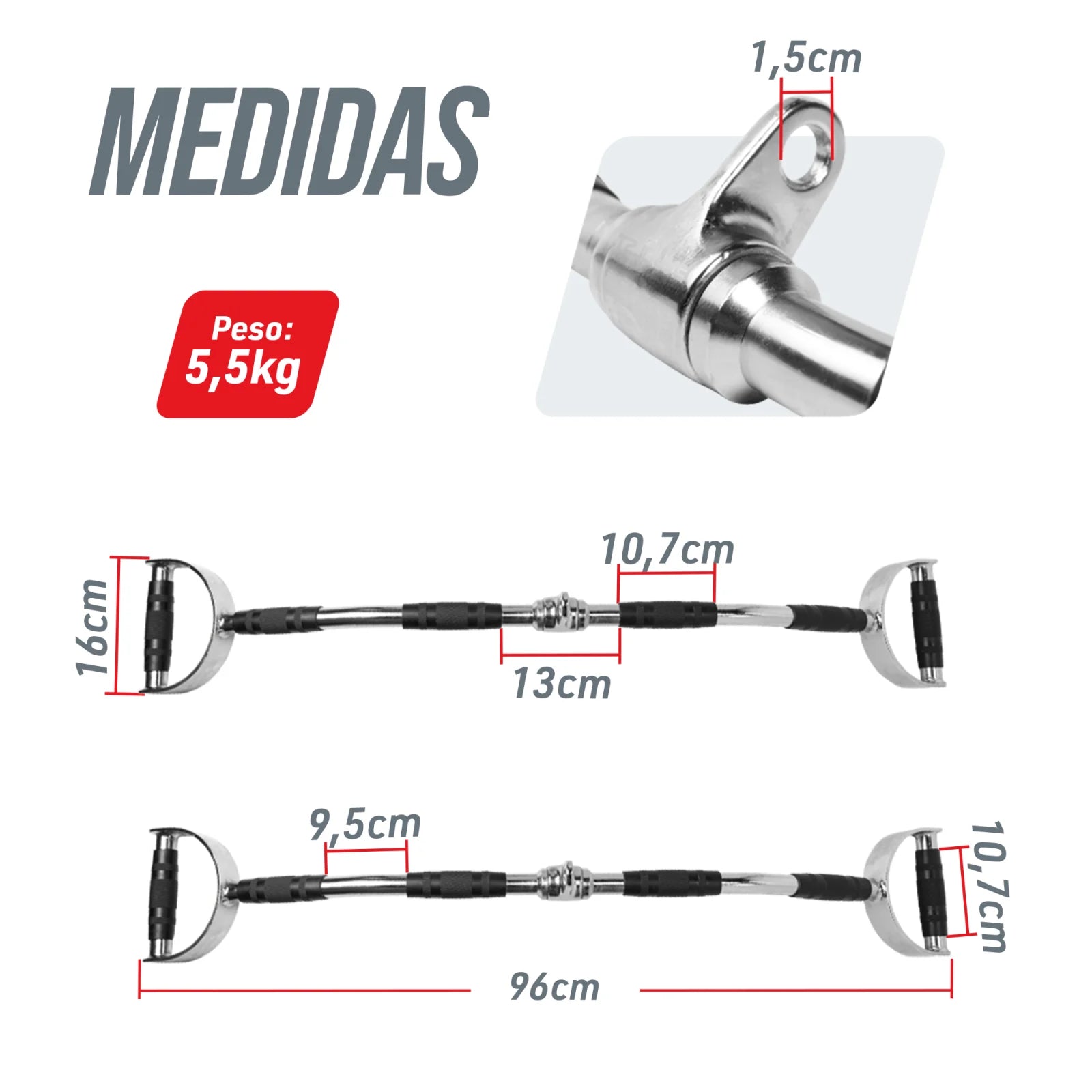 Puxador Barra Romana 96cm Pulley Cromado Maciço com Giro Envolst