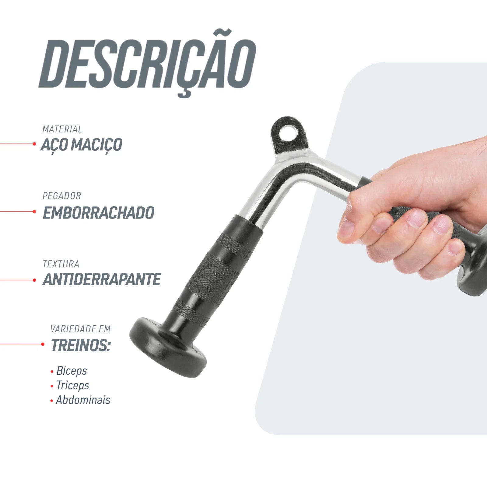 Puxador Tríceps em V Cromado Maciço e Emborrachado Envolst