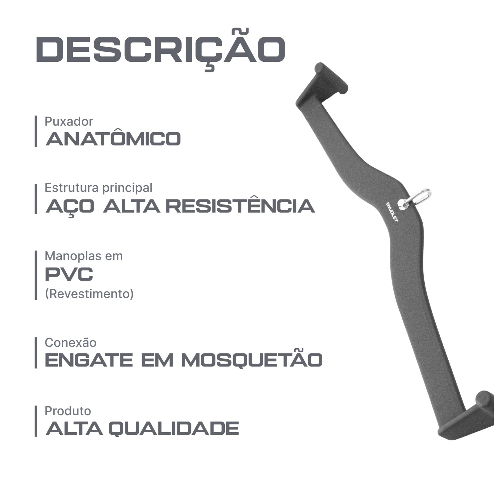 Puxador Premium Anatômico Pegada Aberta 85cm