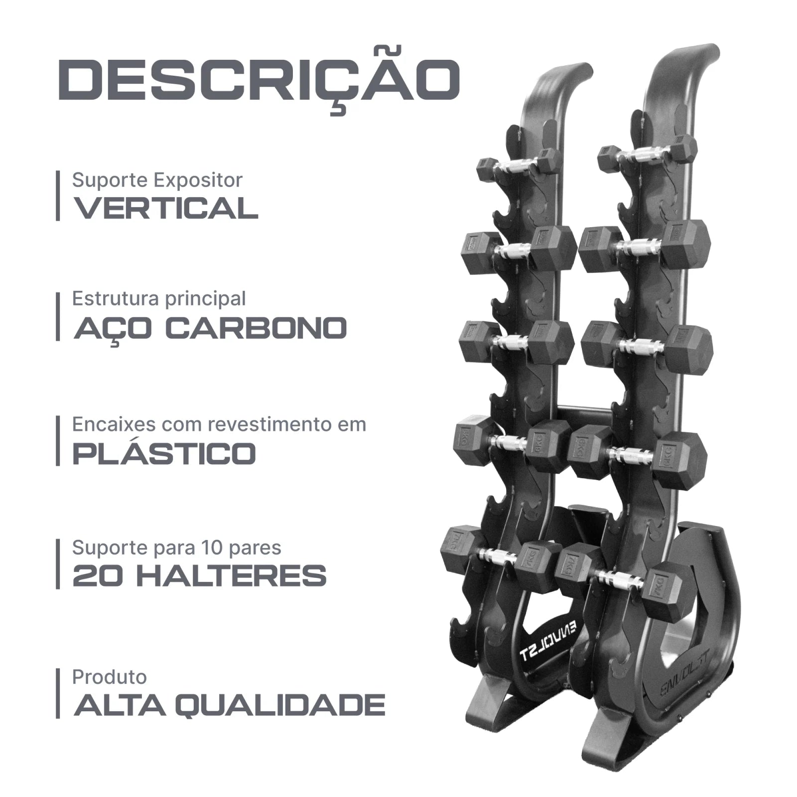 Suporte Expositor Vertical para 10 Pares de Dumbbells Envolst