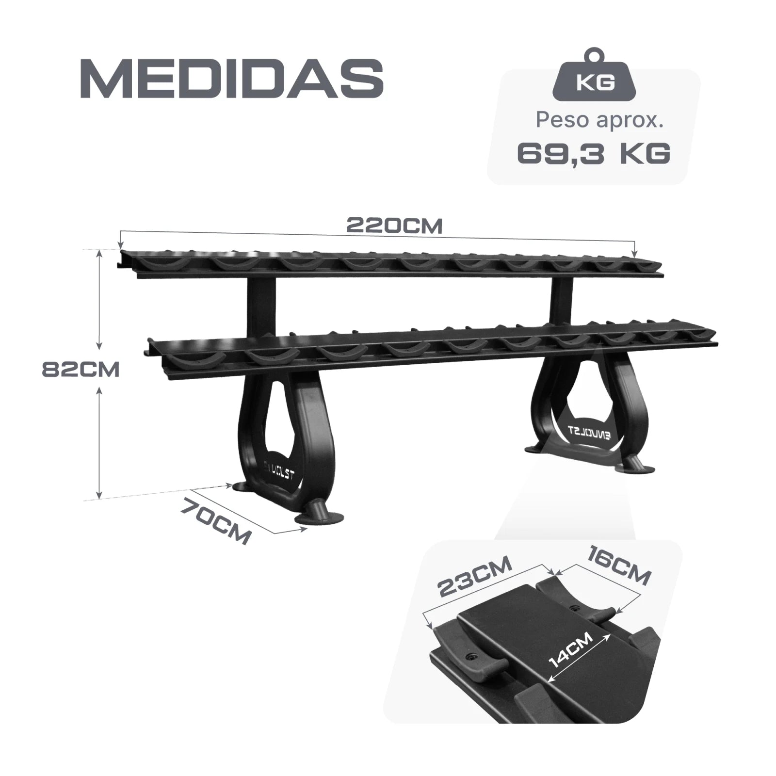 Suporte Expositor Horizontal para 10 Pares de Dumbbells Envolst