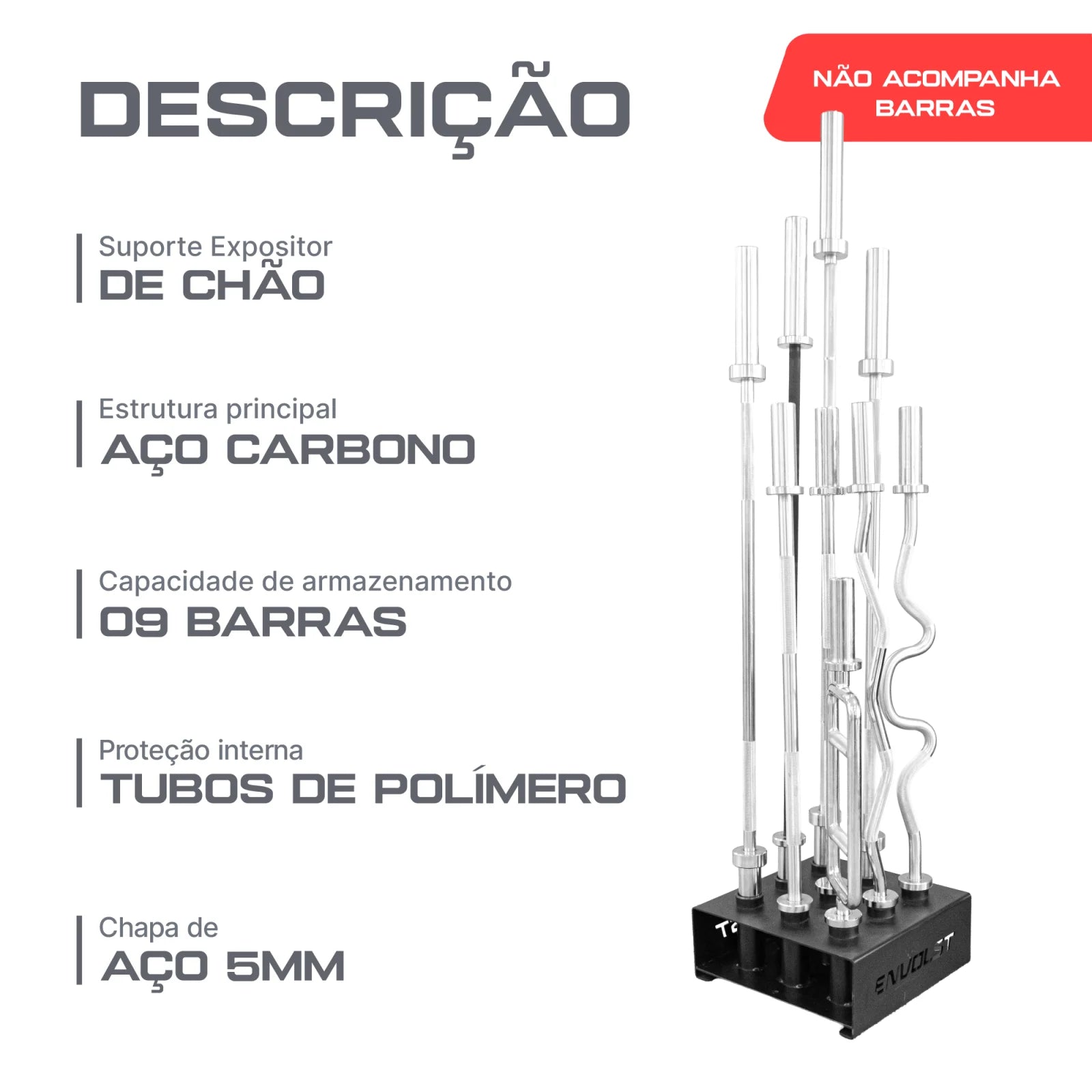 Suporte Expositor de Chão 9 Barras Olímpicas Envolst