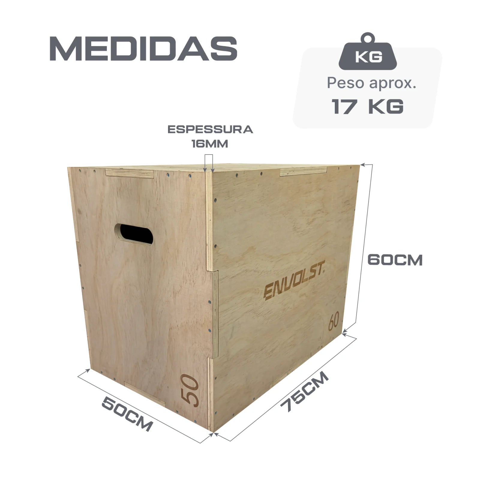 Caixa de Salto Plyobox para Crossfit 50x60x75cm 18mm Envolst