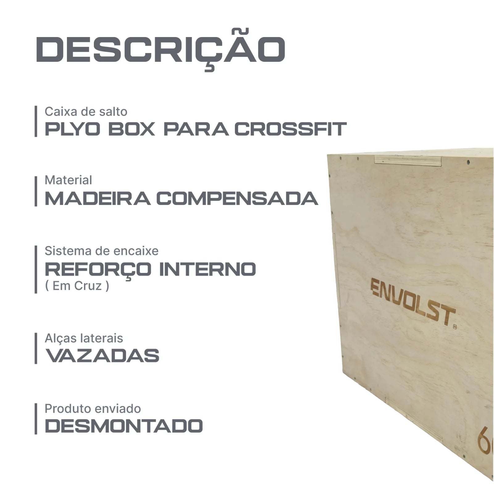 Caixa de Salto Plyobox para Crossfit 50x60x75cm 18mm Envolst