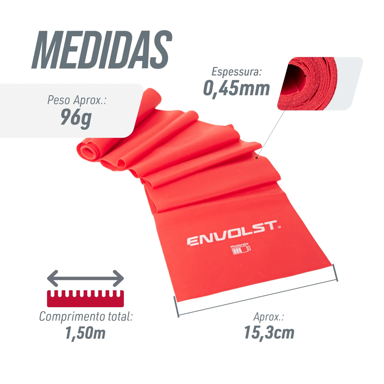 Faixa Elástica Band 1,50m Intensidade Moderate Envolst