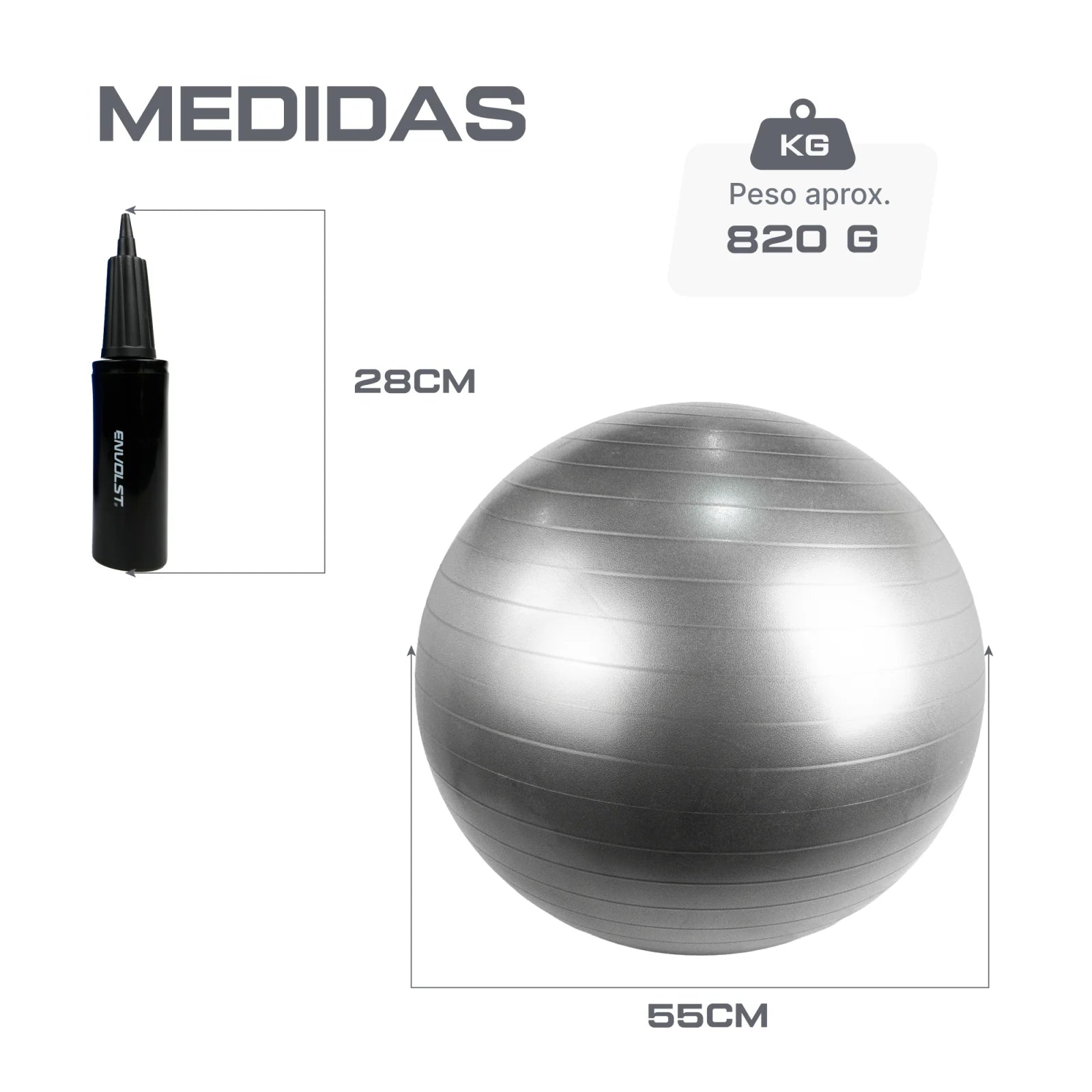 Bola Suíça Gym Ball 55cm Anti Estouro Envolst - Cinza
