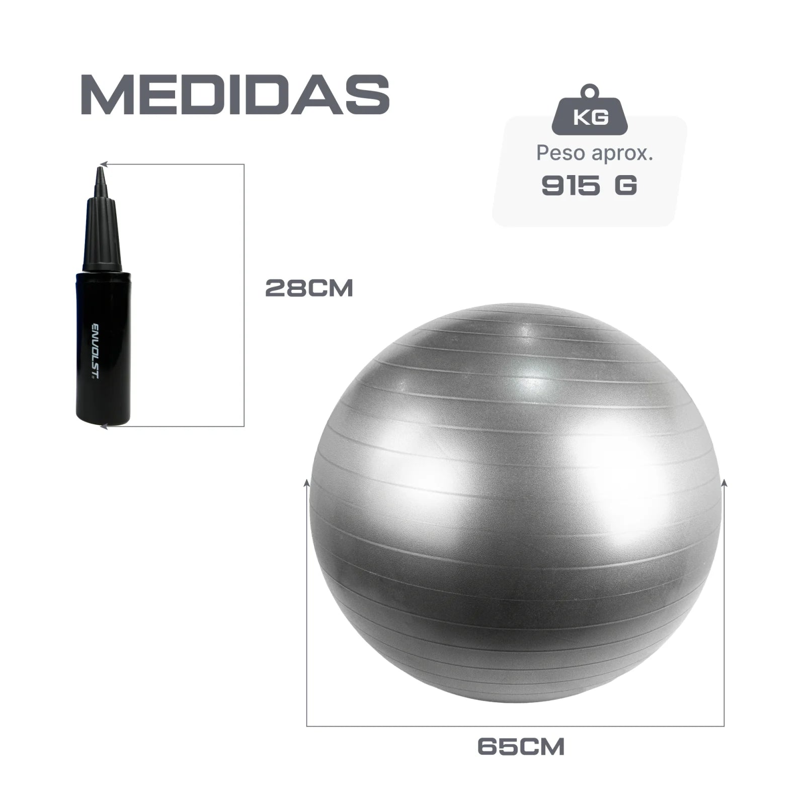 Bola Suíça Gym Ball 65cm Anti Estouro Envolst - Cinza