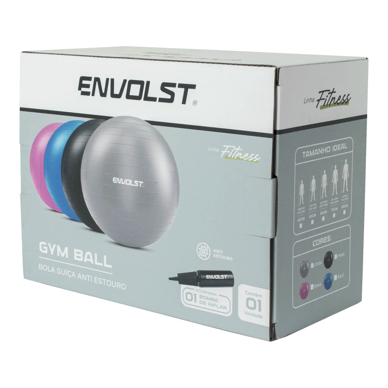 Bola Suíça Gym Ball 65cm Anti Estouro Envolst - Cinza