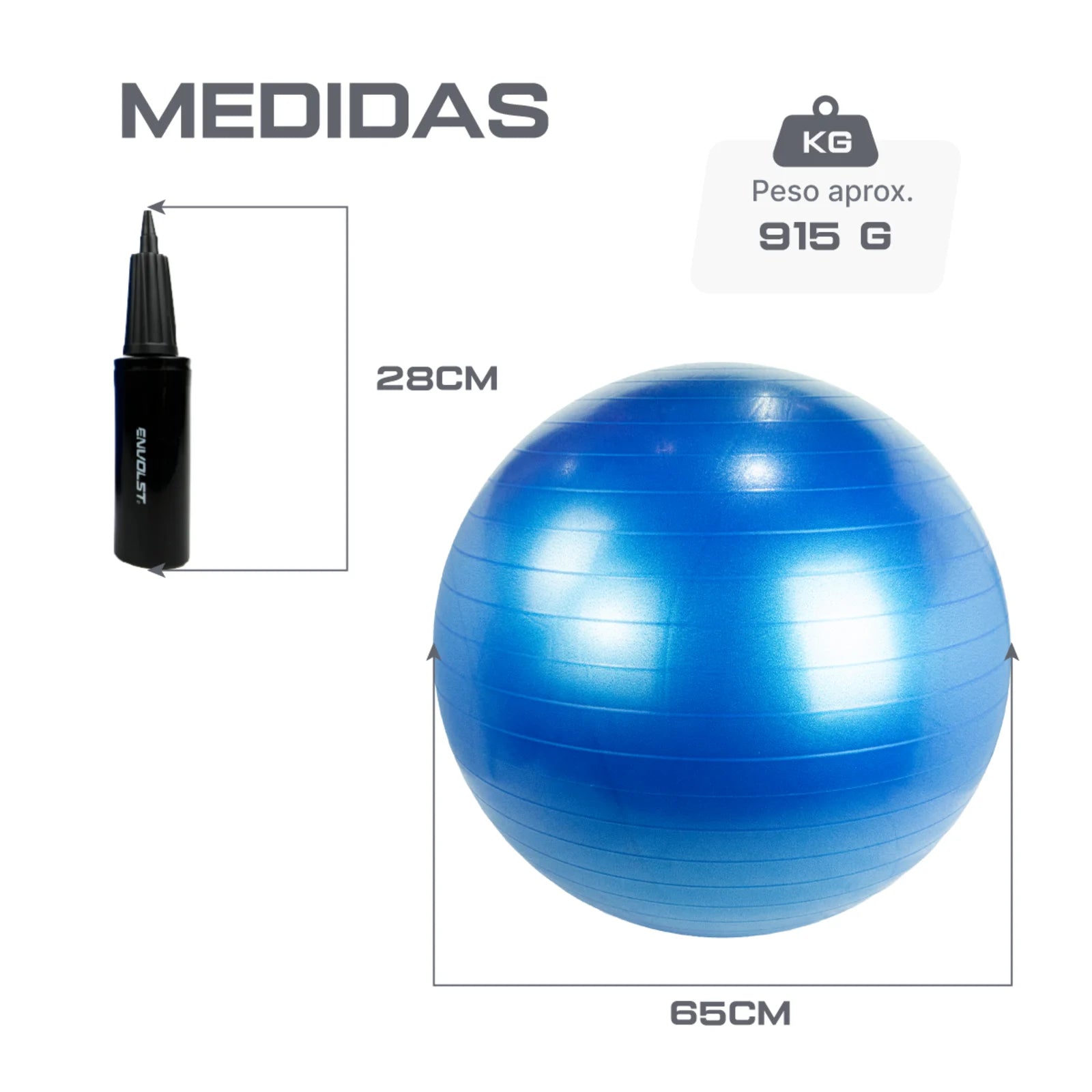 Bola Suíça Gym Ball 65cm Anti Estouro Envolst - Azul