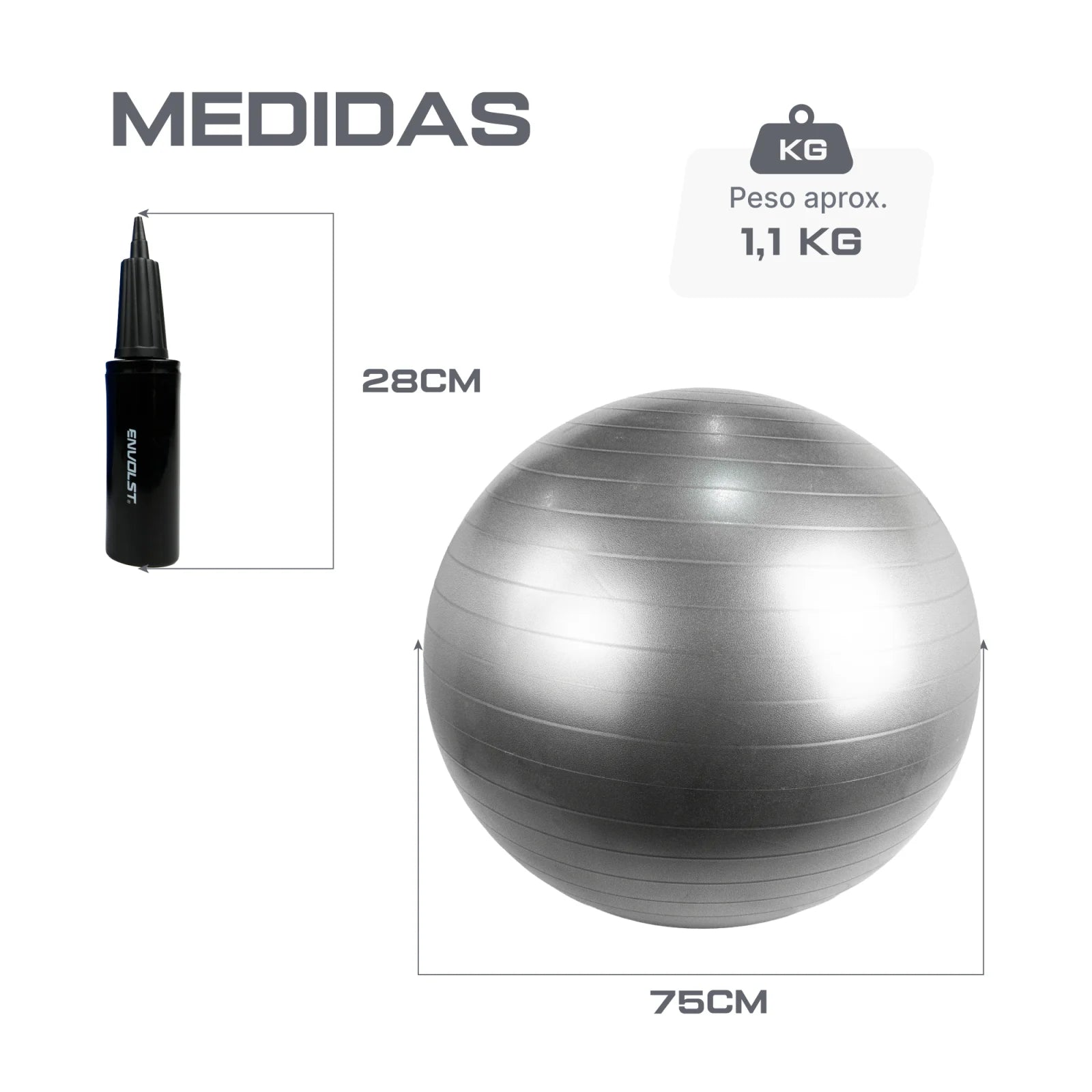 Bola Suíça Gym Ball 75cm Anti Estouro Envolst - Cinza