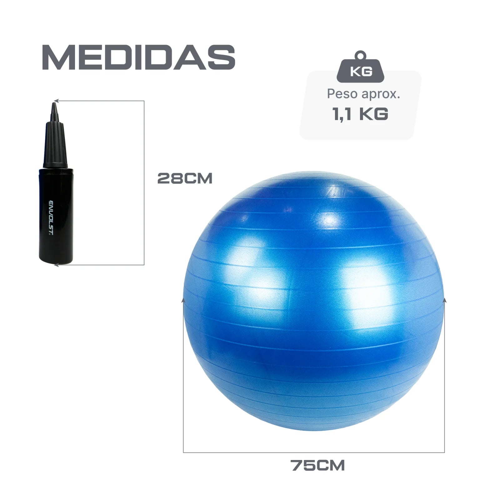 Bola Suíça Gym Ball 75cm Anti Estouro Envolst - Azul