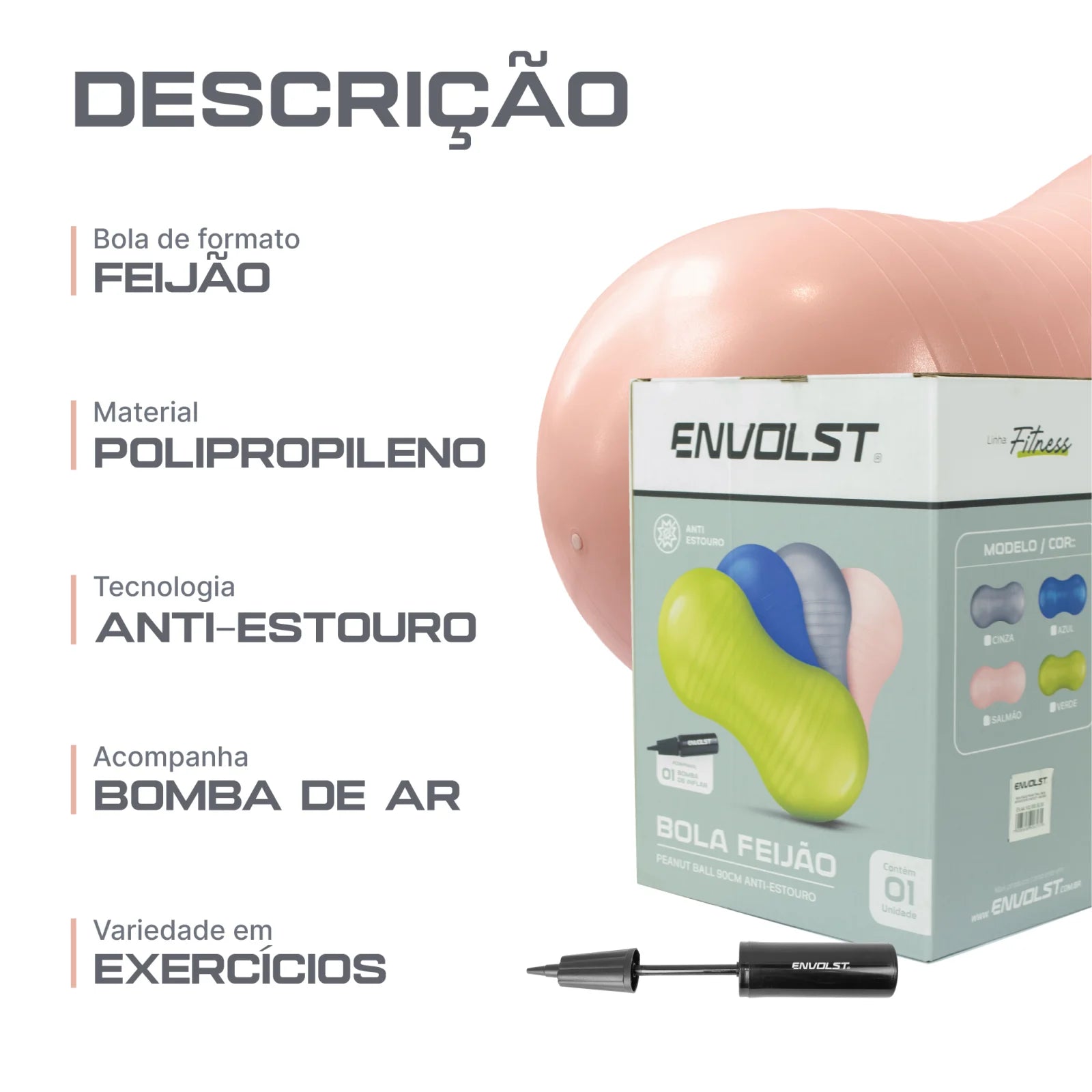 Bola Feijão Peanut Ball 90cm Antiestouro Envolst - Salmão