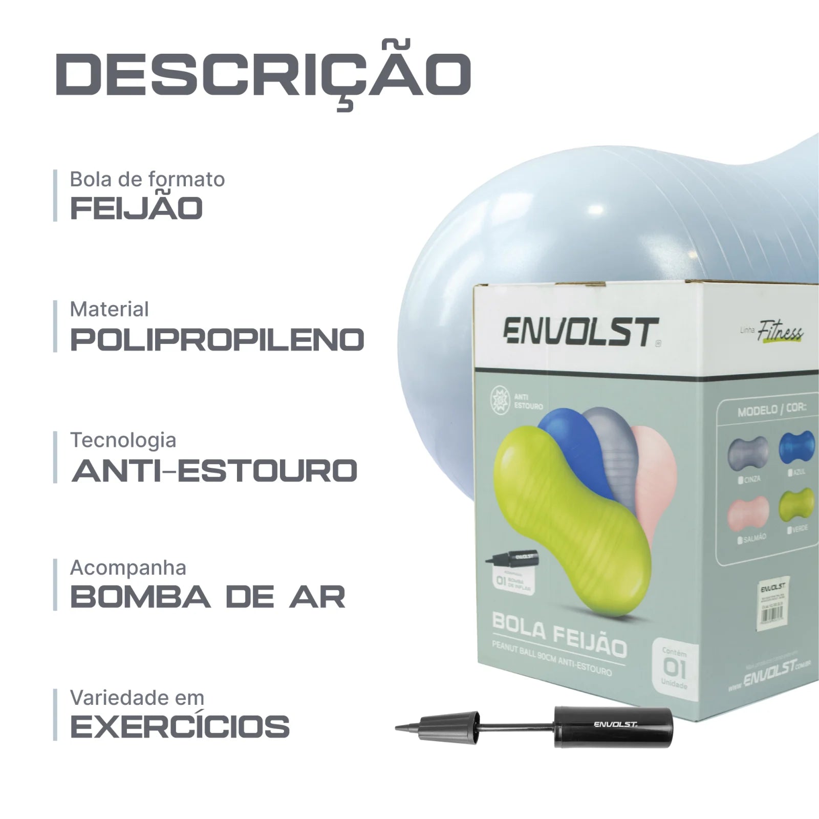 Bola Feijão Peanut Ball 90cm Antiestouro Envolst - Azul