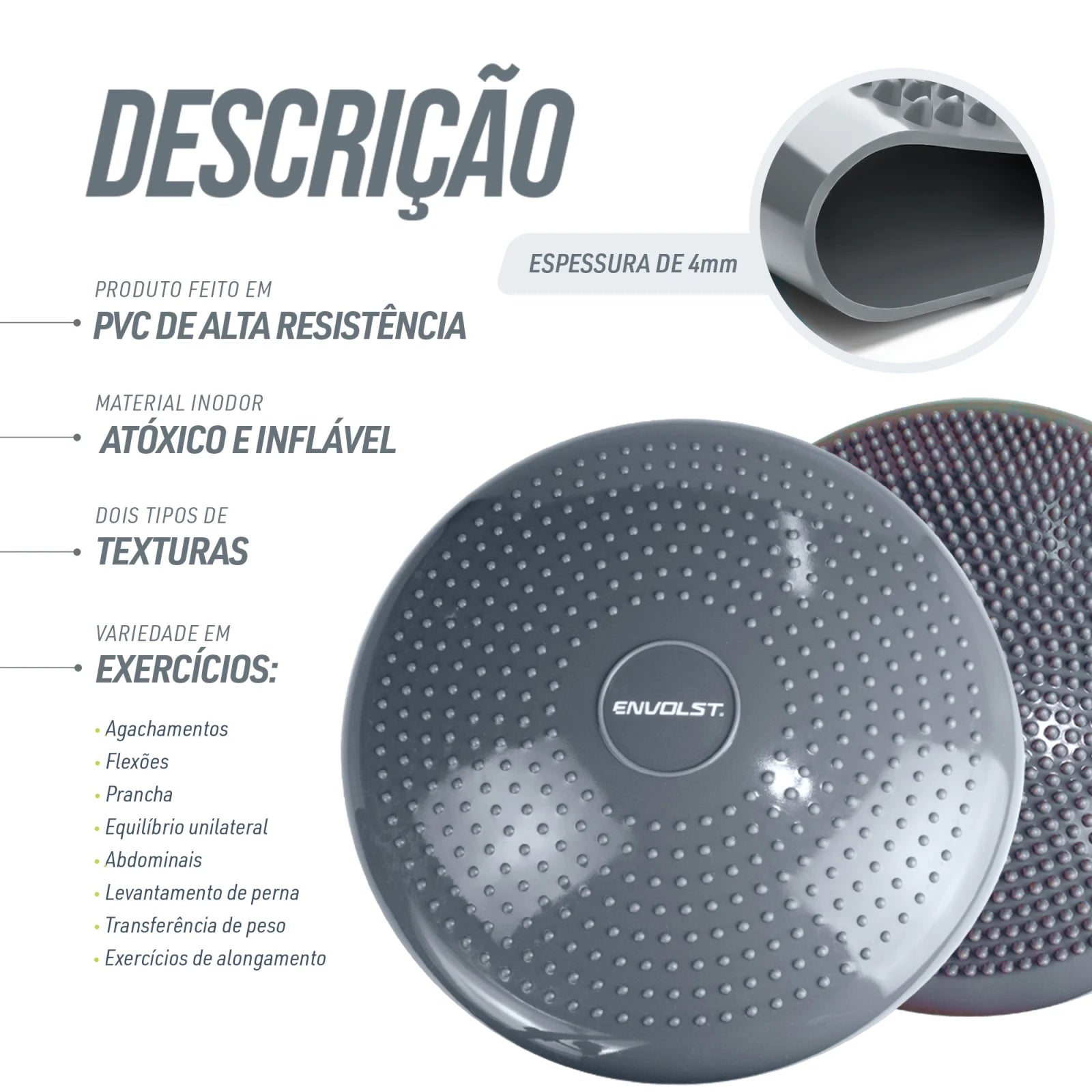 Disco de Equilíbrio Inflável Envolst - Cinza
