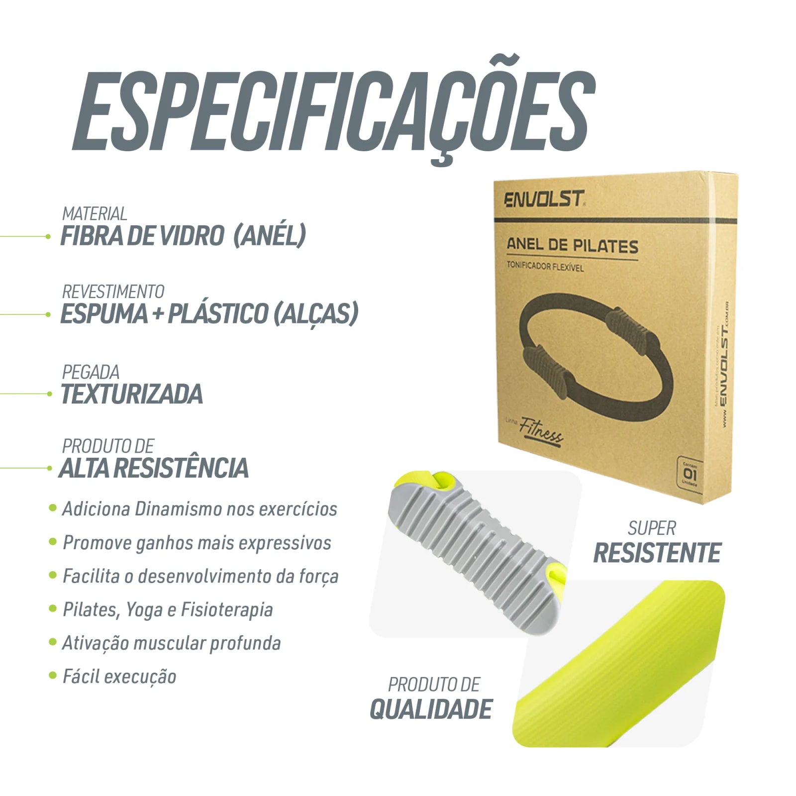 Anel de Pilates Tonificador Flexível Envolst - Verde e Cinza