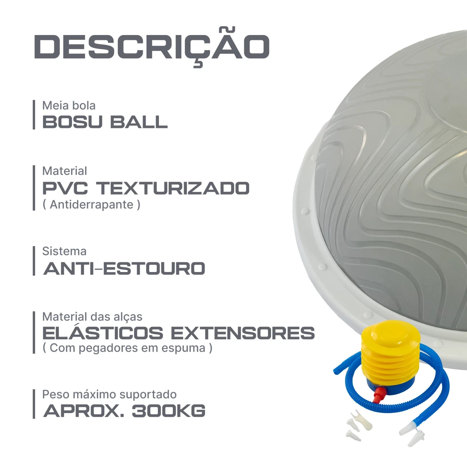 Bosu Ball 60cm Profissional com Alças