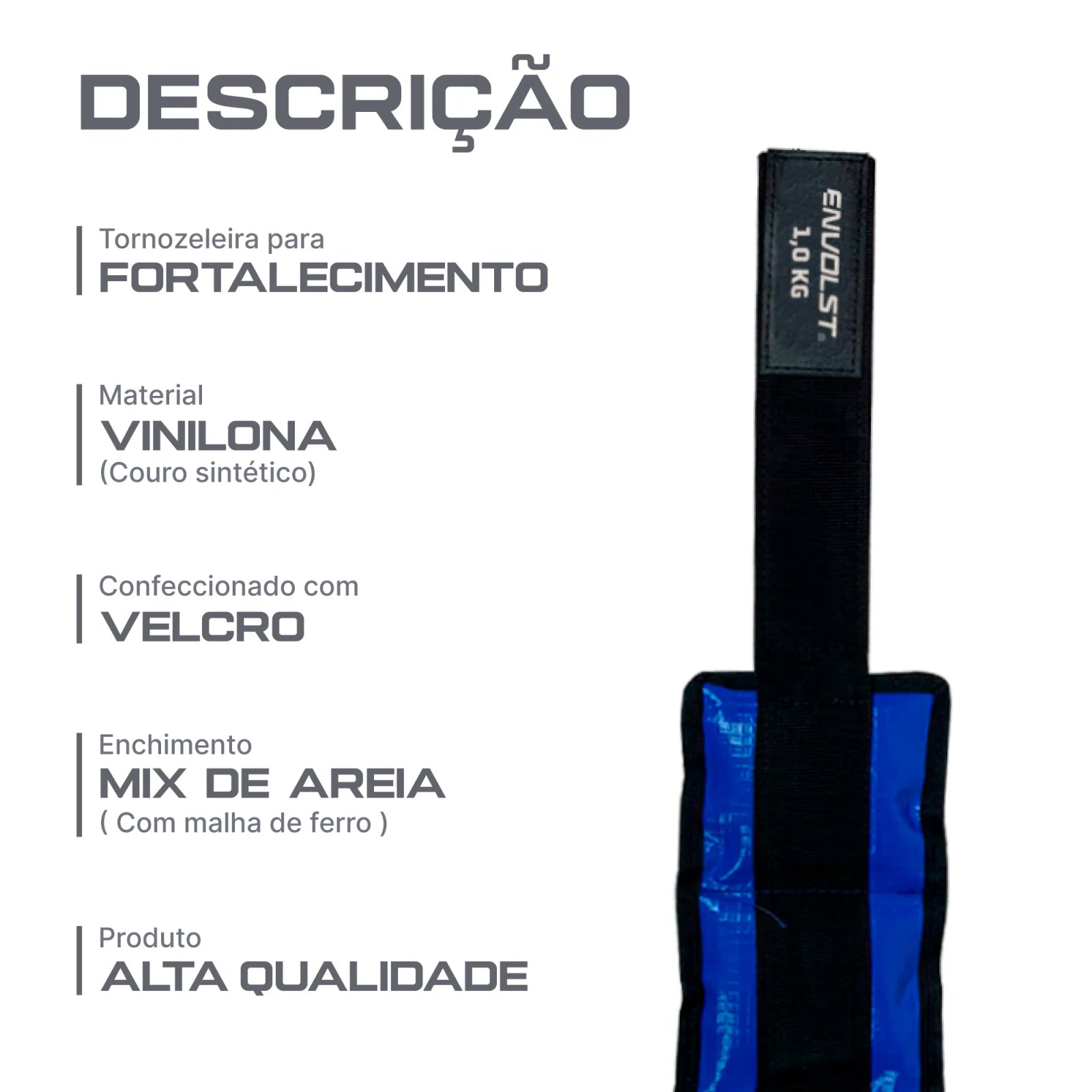 Tornozeleira caneleira em vinilona azul profissional 1kg Envolst - par