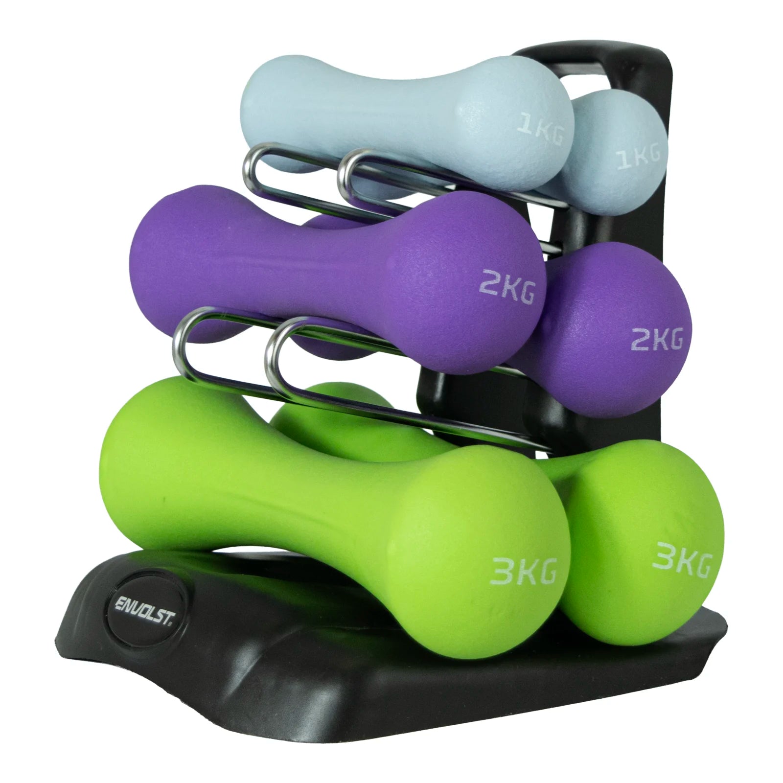 Conjunto 6 Halteres Neoprene 1, 2 e 3kg e Suporte Envolst